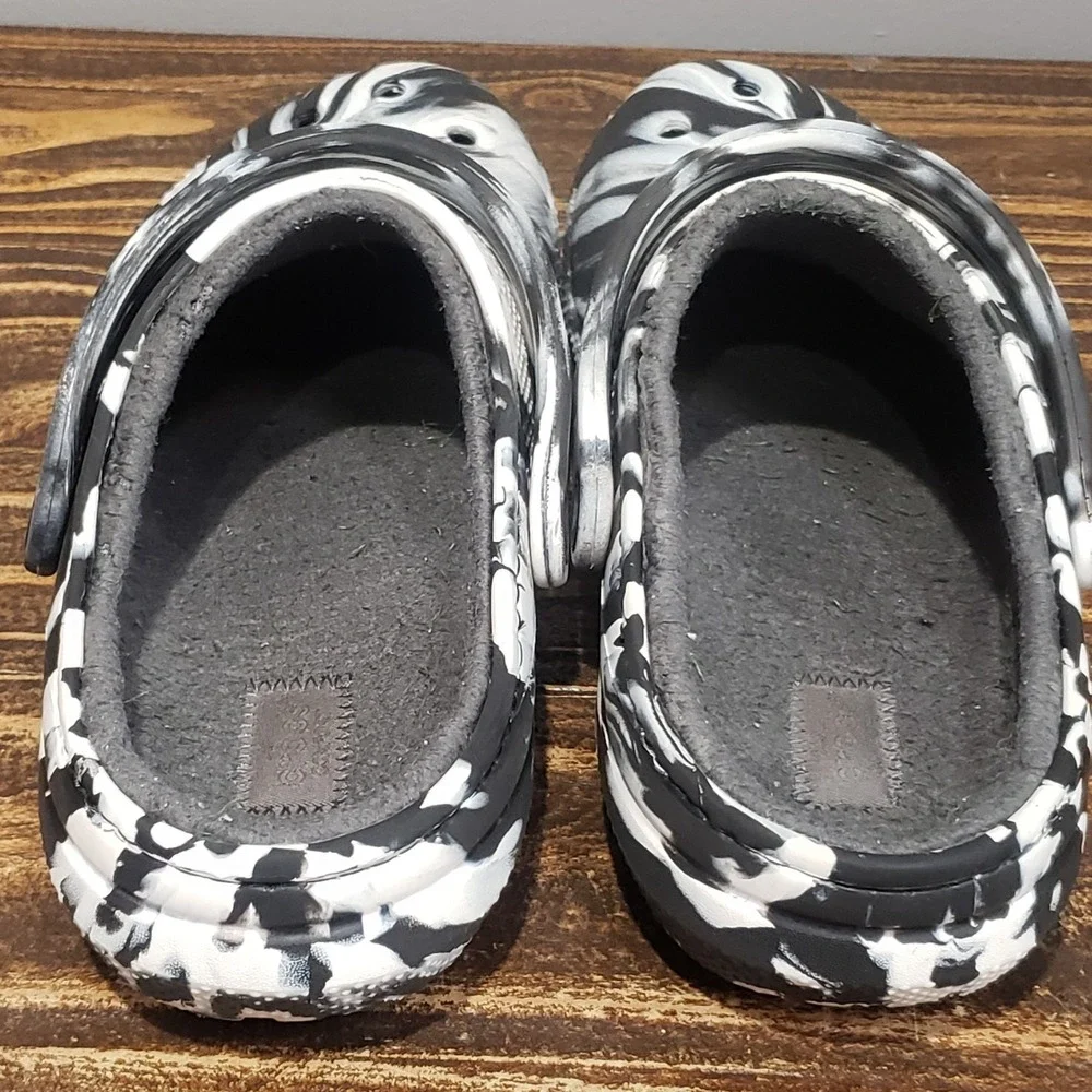 Crocs Classic Lined Clog Black White Marble Tie Dye Men's Size 8